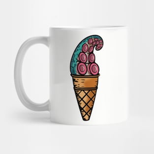 Tentacle octopus arm in ice cream cone. Mug